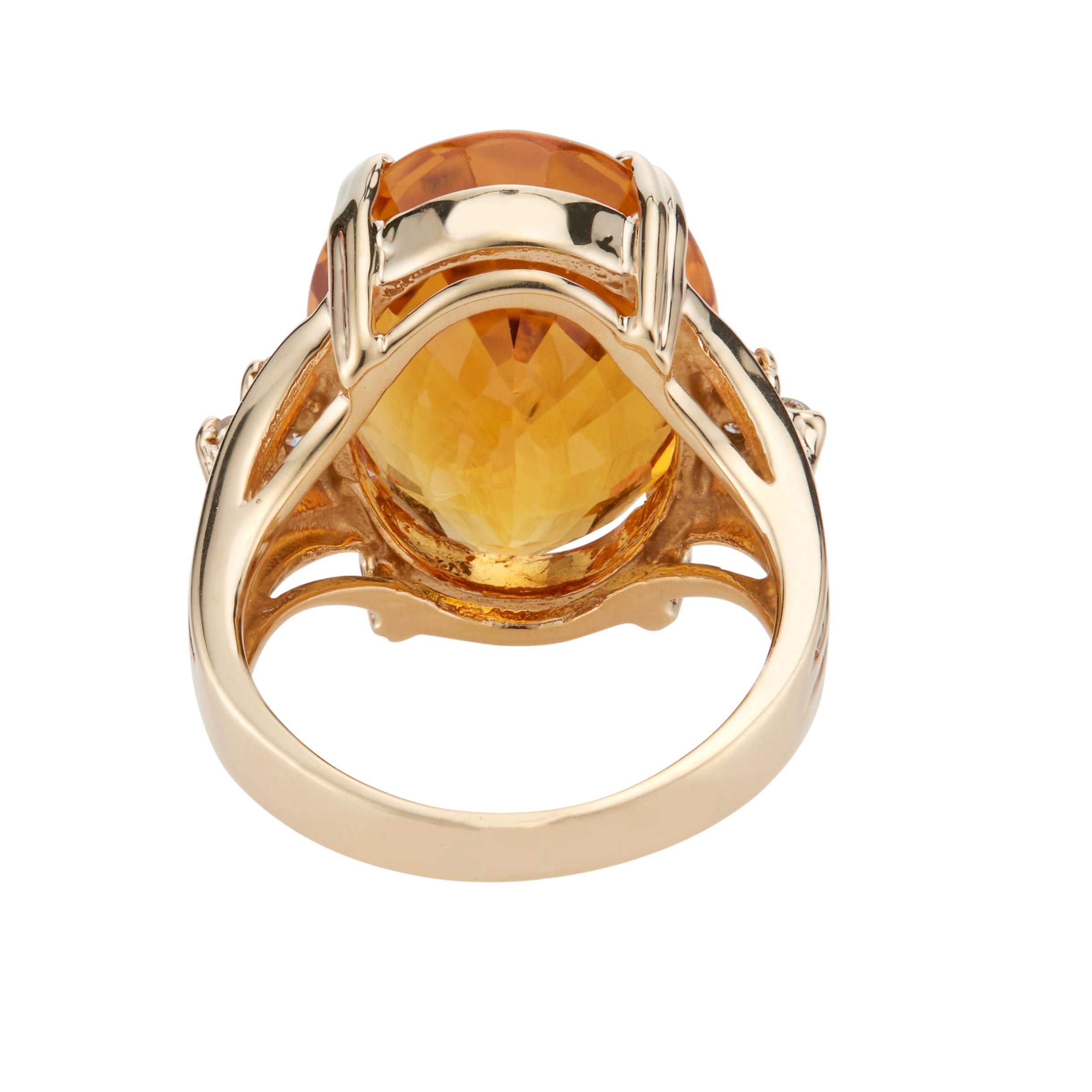 Oval Cut 14.17 Carat Citrine Diamond Yellow Gold Cocktail Ring