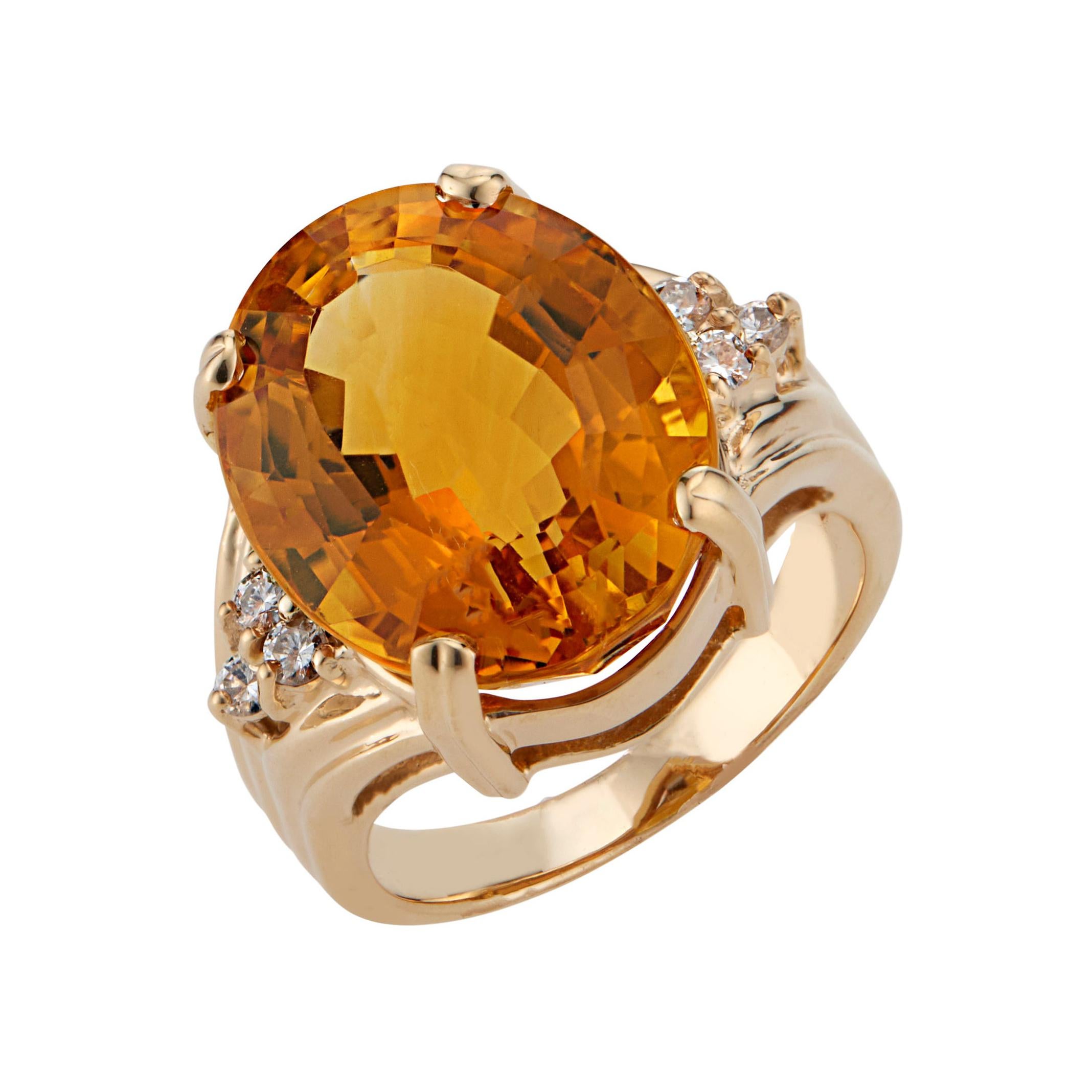 14.17 Carat Citrine Diamond Yellow Gold Cocktail Ring