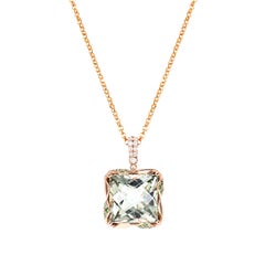 Sunita Nahata Mint Quartz 14.18ct. Pendant in 18KRG with Tsavorite and Diamond.