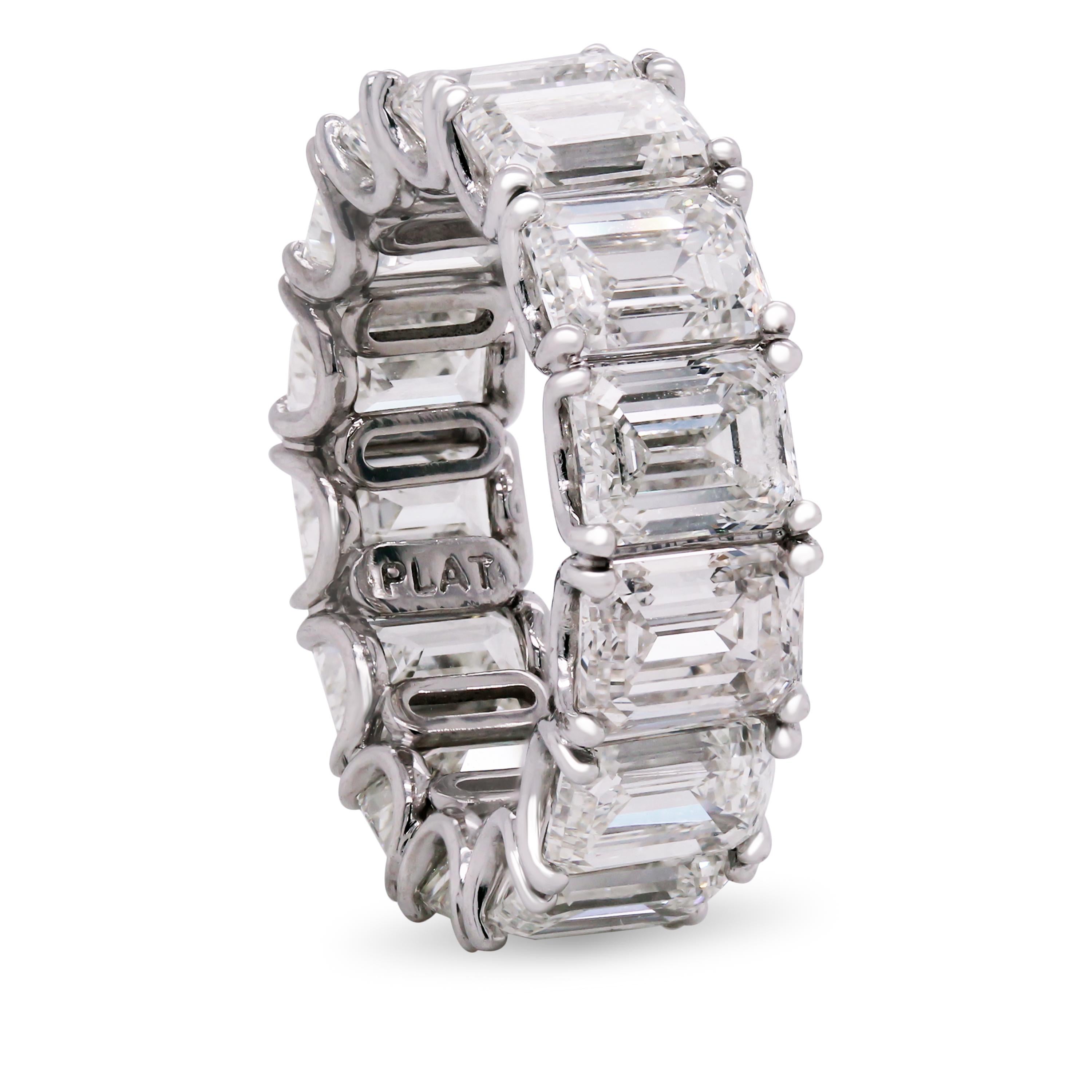 Contemporary 14.19 Carat Emerald Cut Diamonds All GIA Certified Platinum Eternity Band For Sale