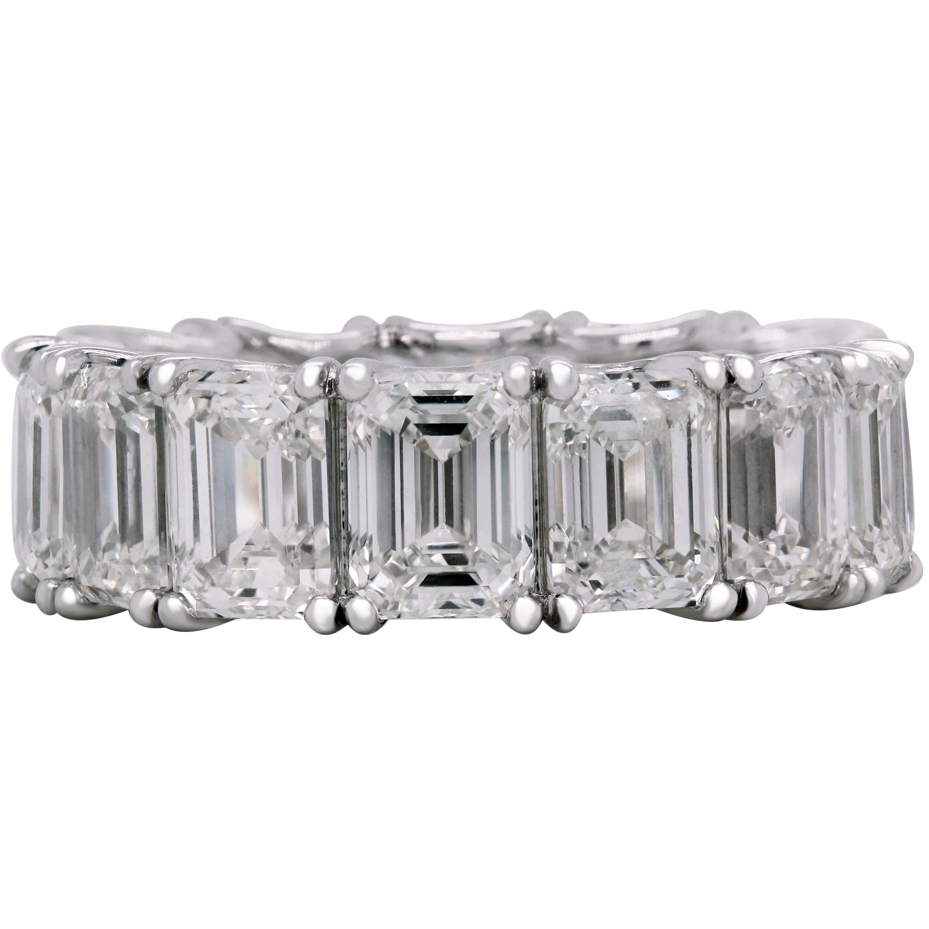 14.19 Carat Emerald Cut Diamonds All GIA Certified Platinum Eternity Band In New Condition For Sale In Boca Raton, FL