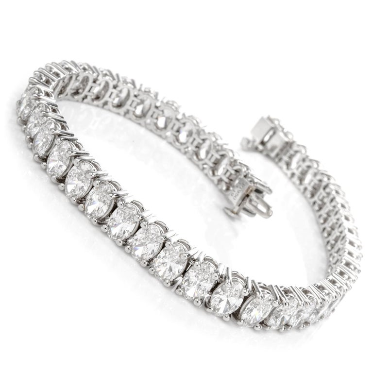 14.19 Carat Large Oval Diamond Platinum Tennis Bracelet For Sale at 1stDibs
