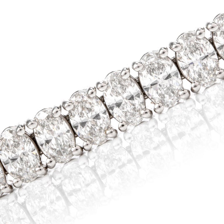 14.19 Carat Large Oval Diamond Platinum Tennis Bracelet For Sale at 1stDibs