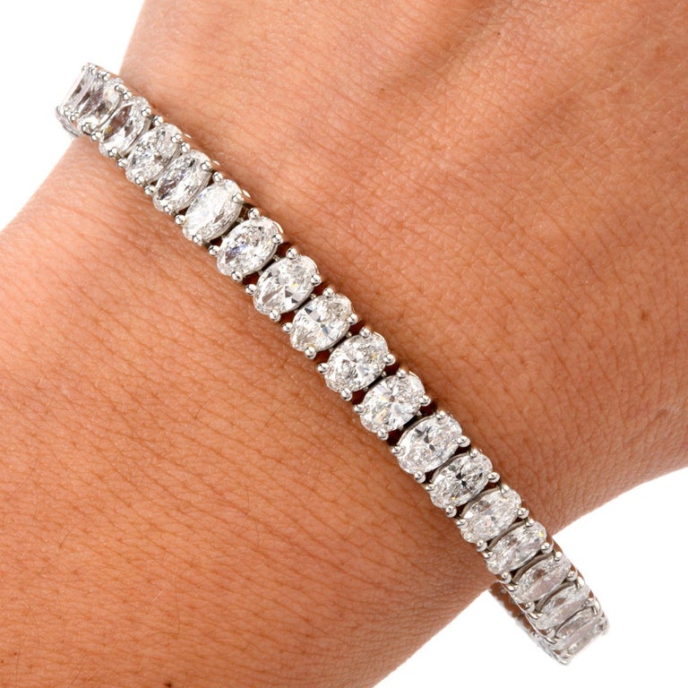 14.19 Carat Large Oval Diamond Platinum Tennis Bracelet For Sale at 1stDibs