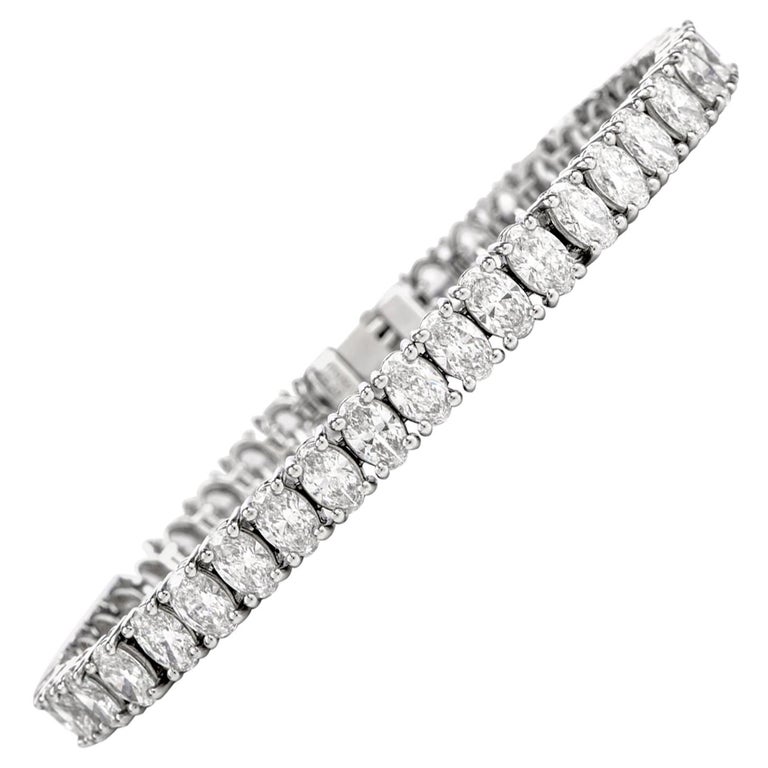 14.19 Carat Oval Diamond Platinum Line Tennis Bracelet For Sale at