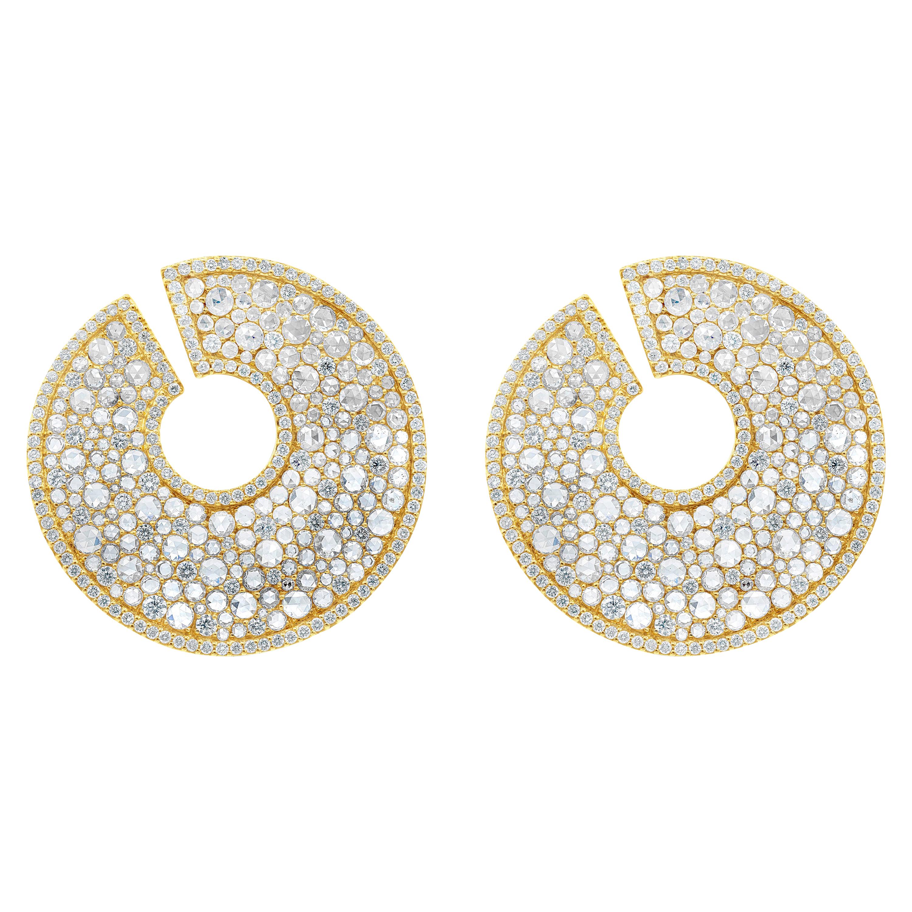 Roman Malakov 14.19 Carats Total Mixed Cut Diamonds Circular Clip-on Earrings