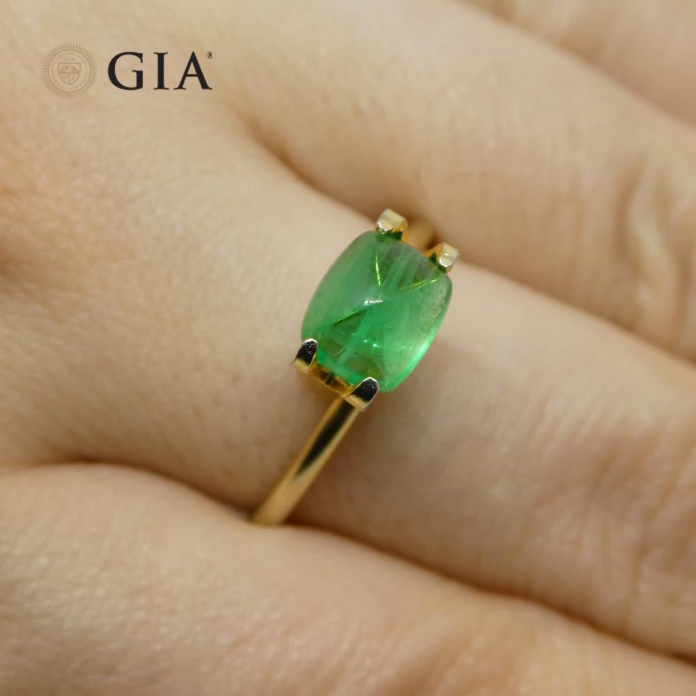 Cushion Cut 1.41ct Cushion Sugarloaf Double Cabochon Green Emerald GIA Certified Brazil   For Sale
