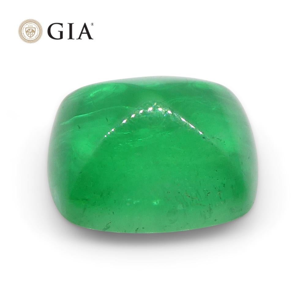 1.41ct Cushion Sugarloaf Double Cabochon Green Emerald GIA Certified Brazil   For Sale 1