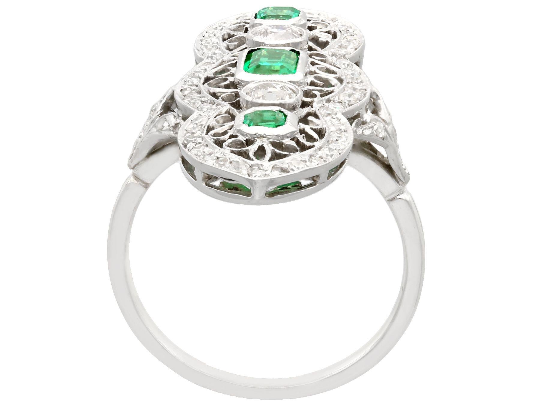 Antique 1.41 Carat Emerald Cut Diamond and Emerald Gold Marquise Ring For Sale 1