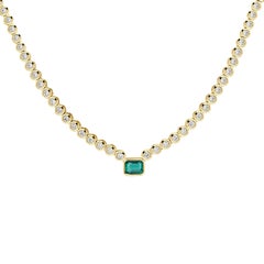 1.41ct Diamond and Green Emerald Bezel Set Necklace