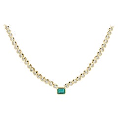 1.41ct Diamond and Green Emerald Bezel Set Necklace