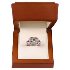 Antique 1.41ct Diamond Art Deco Inspired Engagement Ring w Ruby & Diamond accents