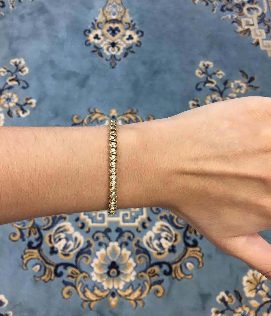Modern 1.41ct Diamond Tennis Bracelet – 14K Yellow Gold, Elegant S-Link Anniversary For Sale