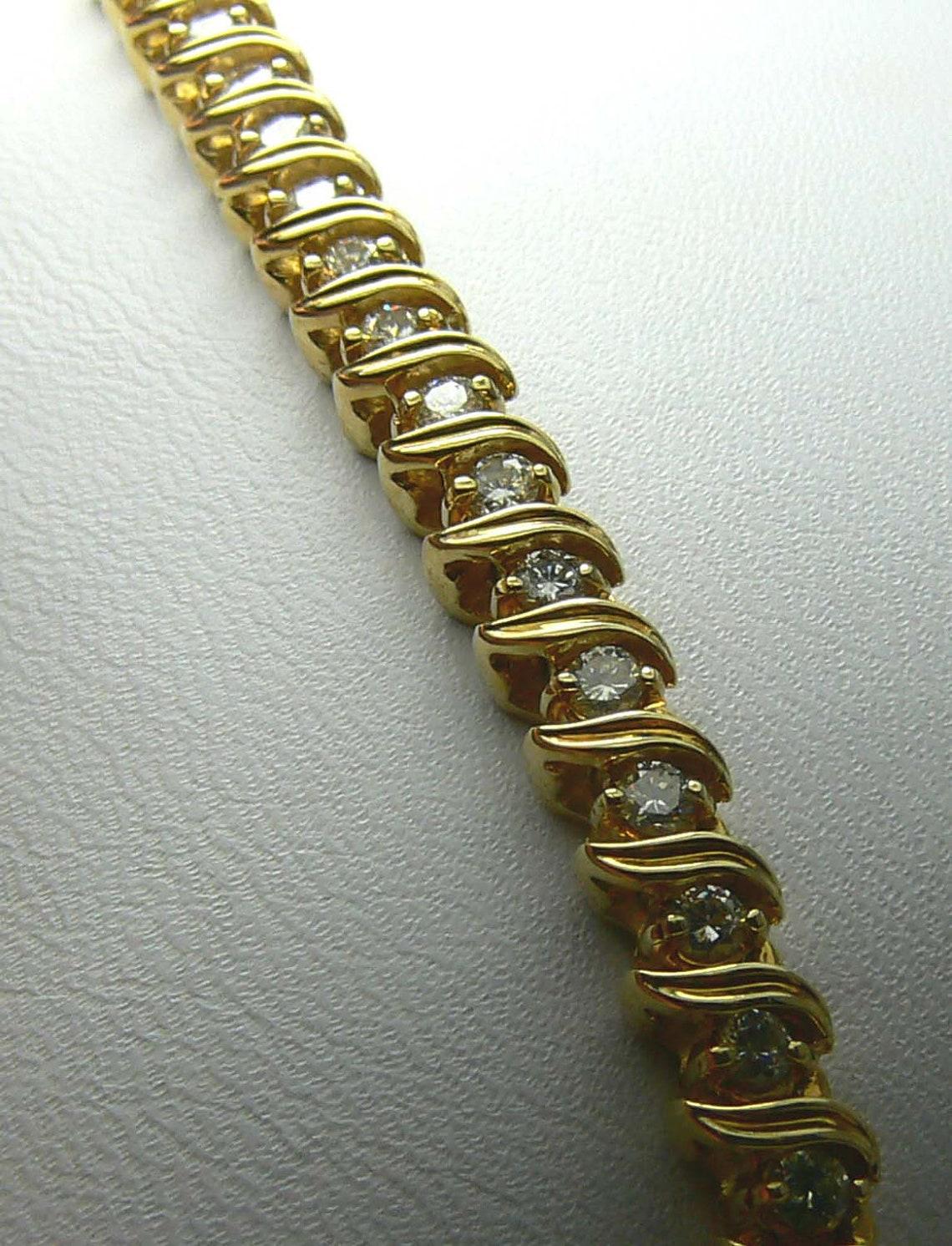 1.41ct Diamond Tennis Bracelet – 14K Yellow Gold, Elegant S-Link Anniversary In New Condition For Sale In Jupiter, FL