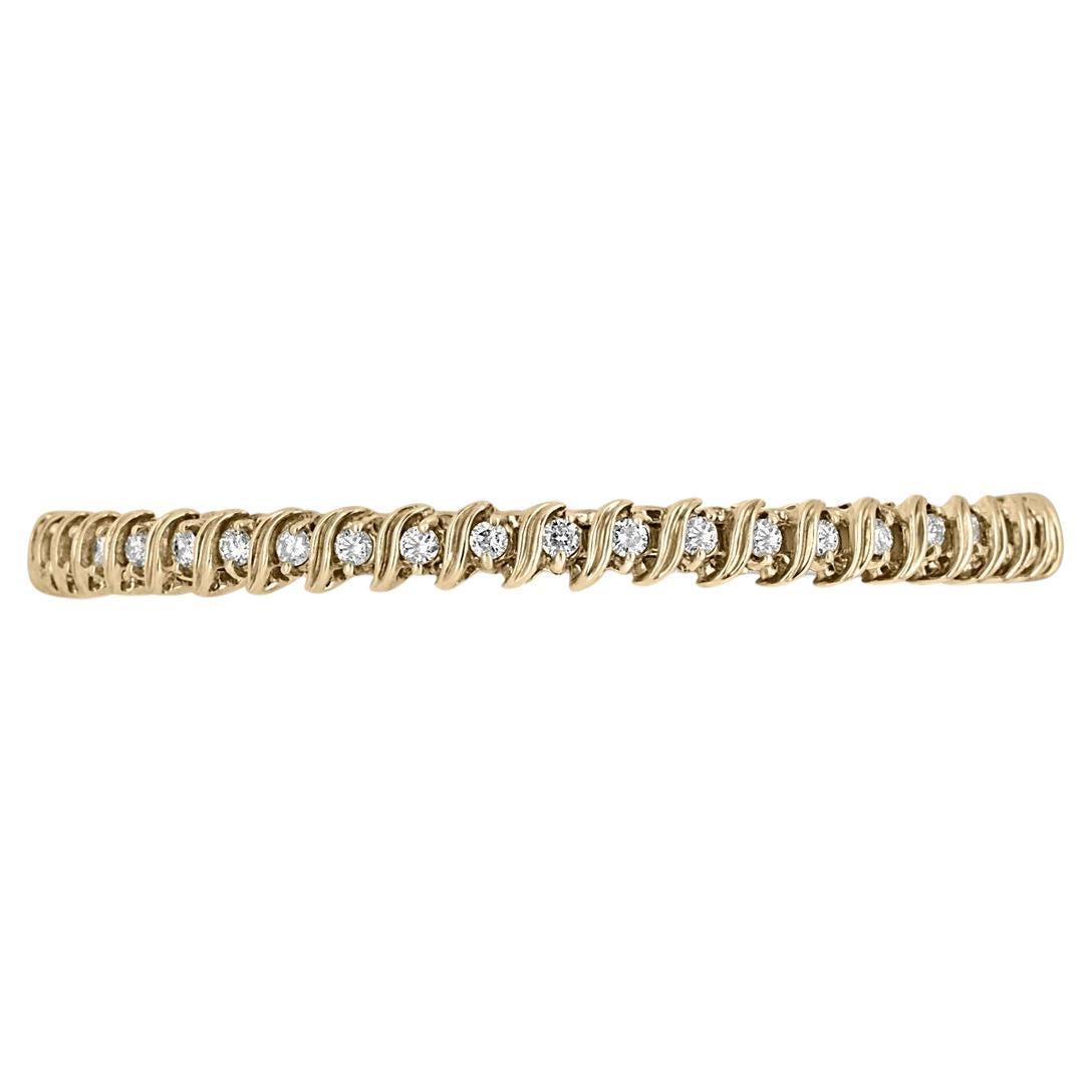 1.41ct Diamond Tennis Bracelet – 14K Yellow Gold, Elegant S-Link Anniversary