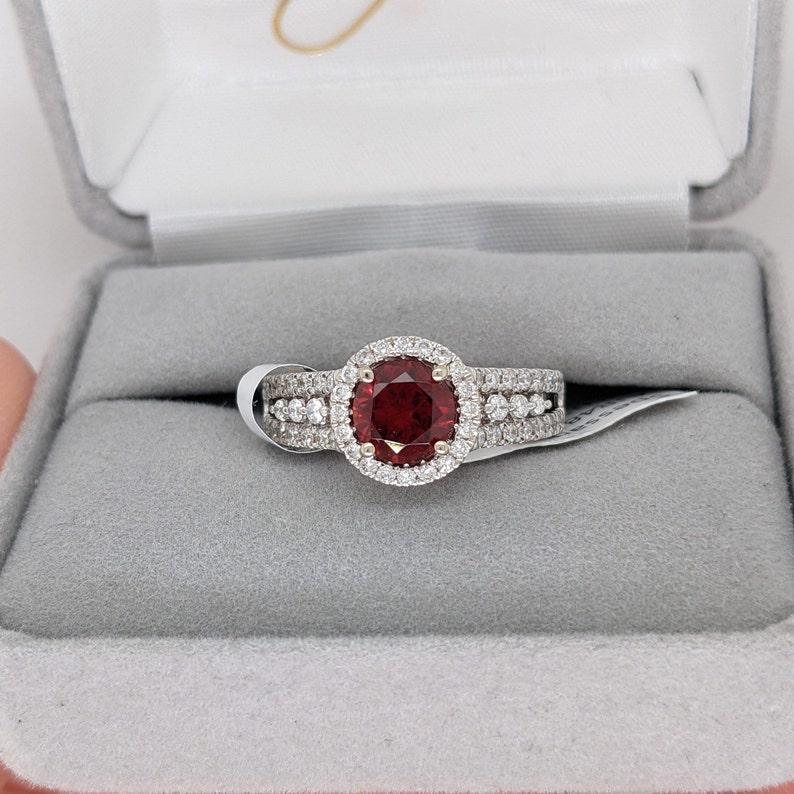 1.4ct Spessartine Garnet Ring w Earth Mined Diamonds in Solid 14K Gold Round 6.5 For Sale 2