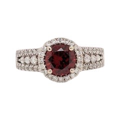 1,41 Karat Granat-Ring mit Diamant-Halo aus massivem 14k Gelbgold im Rundschliff 6,5 mm