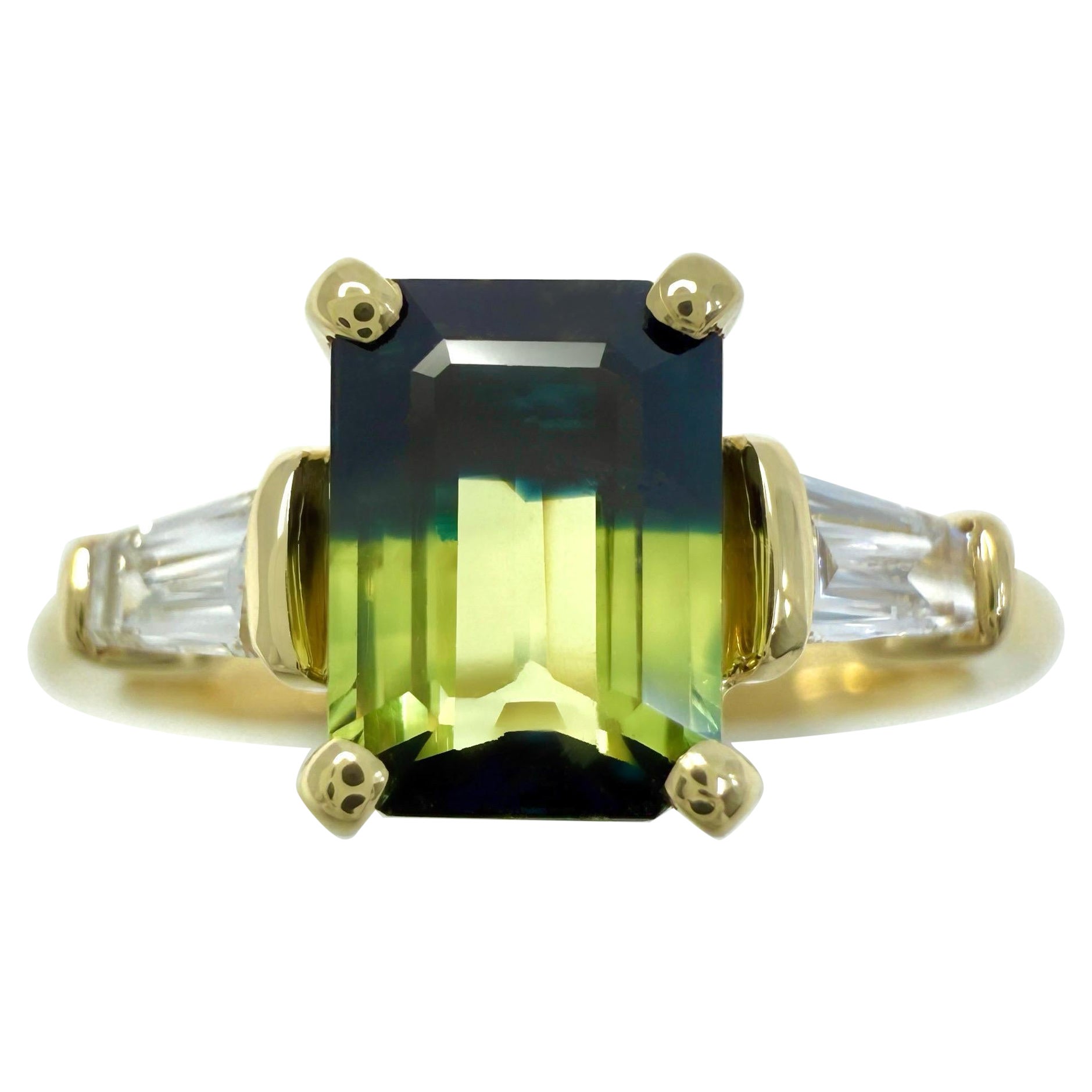 1,41ct GIA zertifiziert Bi Farbe Saphir Diamant 18k Gelbgold Drei Stein Ring