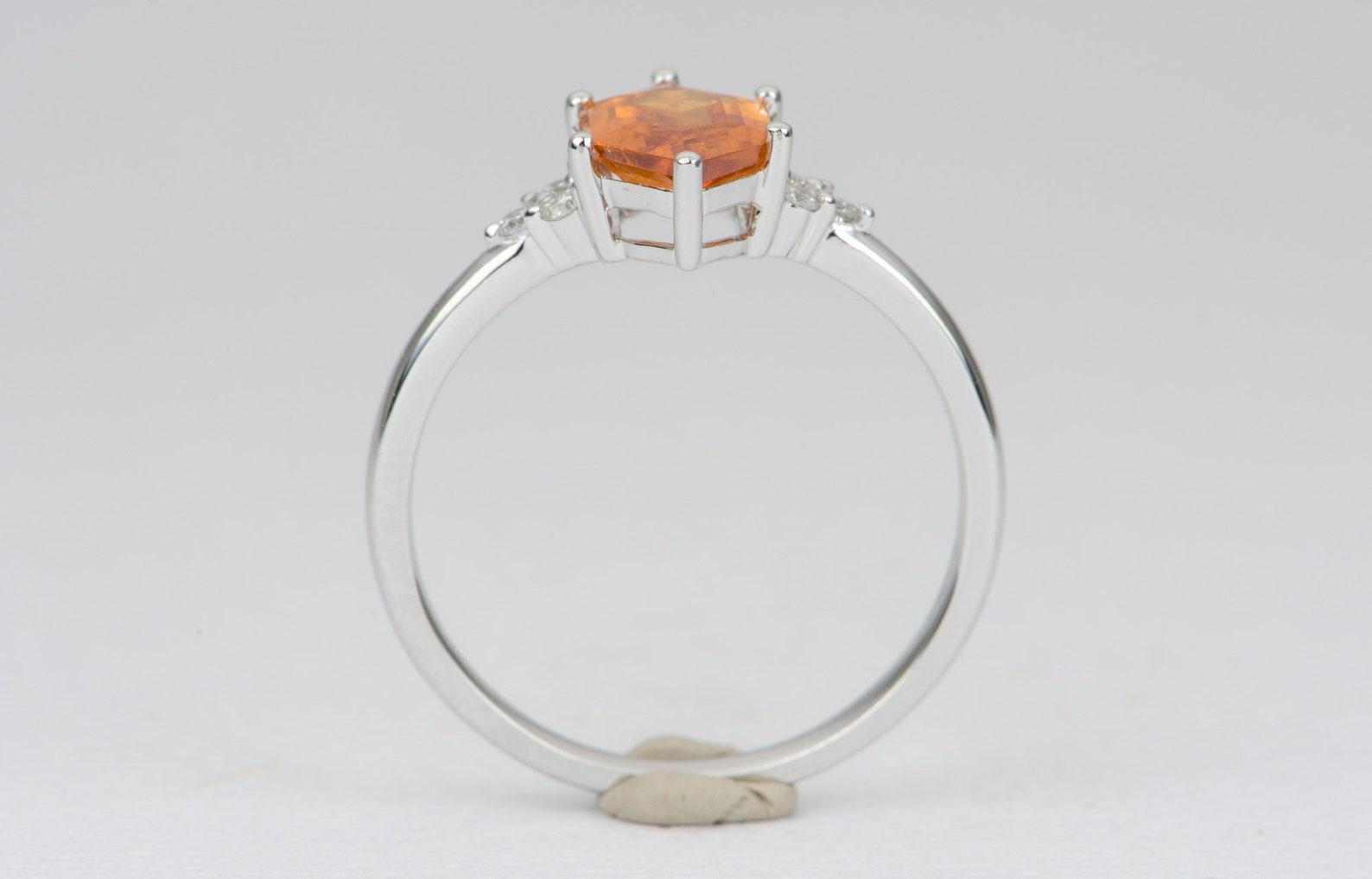 Hexagon Cut 1.41ct Hexagon Shape Mandarin Orange Garnet 14K White Gold Engagement Ring For Sale