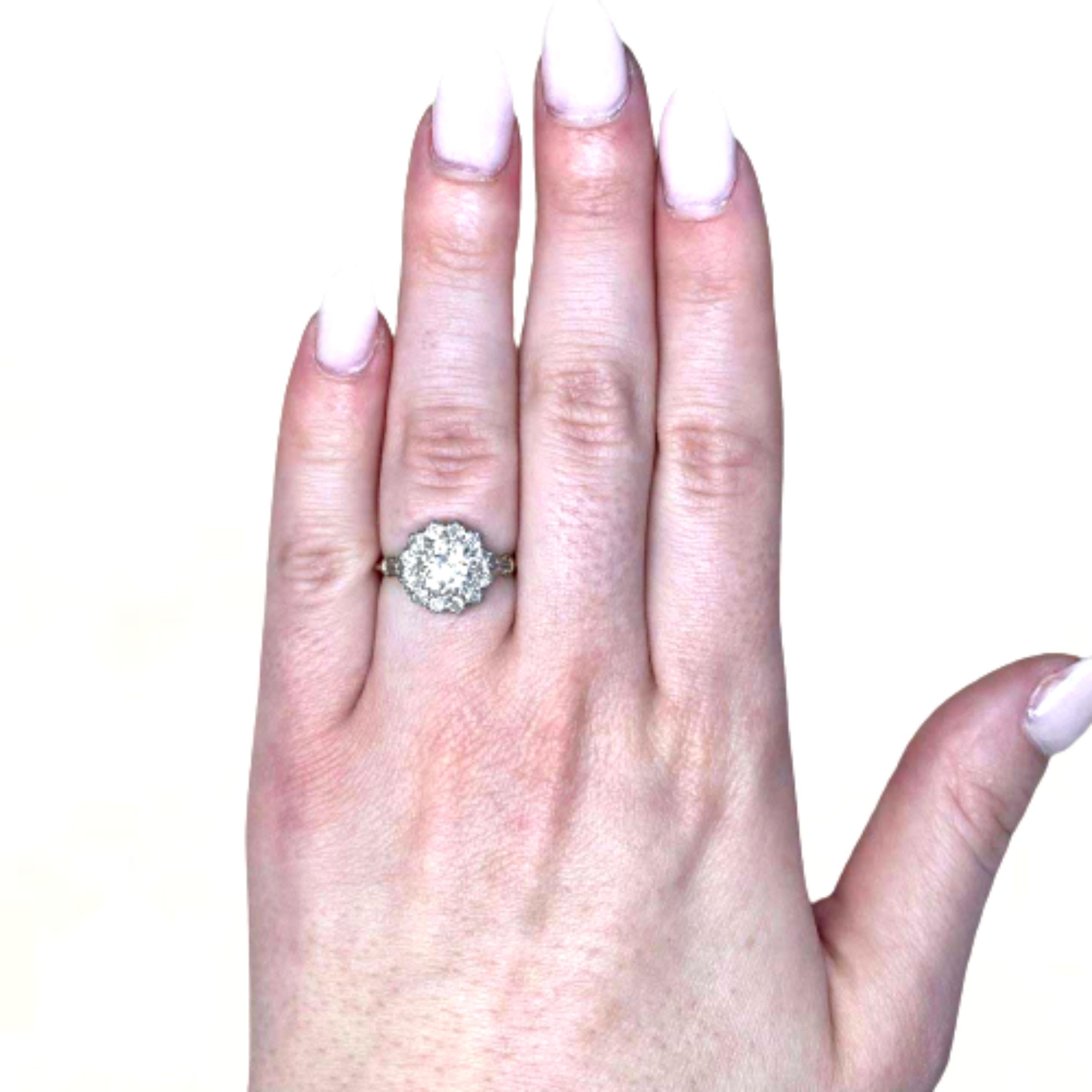 Old European Cut 1.41ct Old Euro-Cut Diamond Engagement Ring, Vs1 Clarity, Diamond Halo, Platinum For Sale