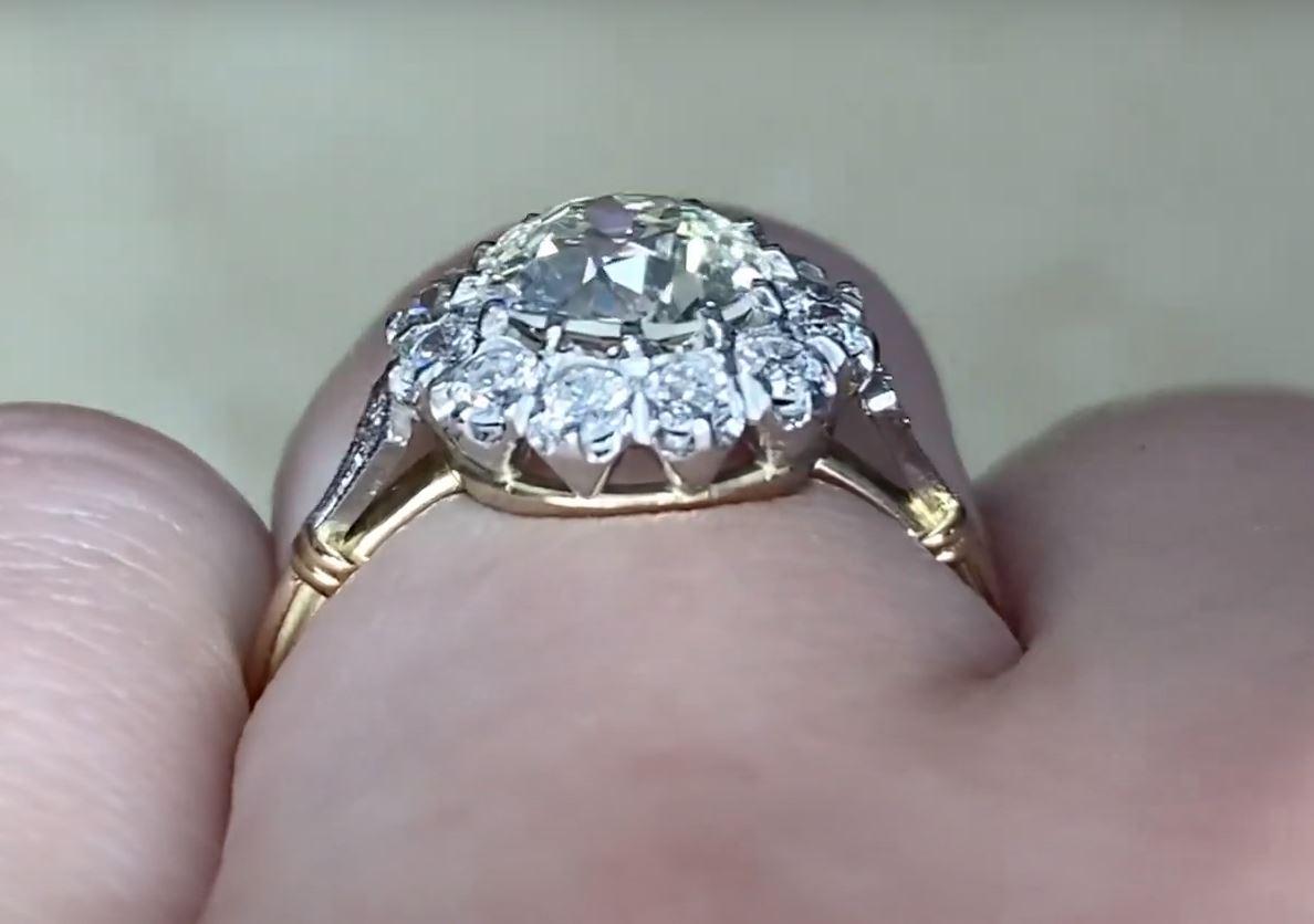 Women's 1.41ct Old Euro-Cut Diamond Engagement Ring, Vs1 Clarity, Diamond Halo, Platinum For Sale
