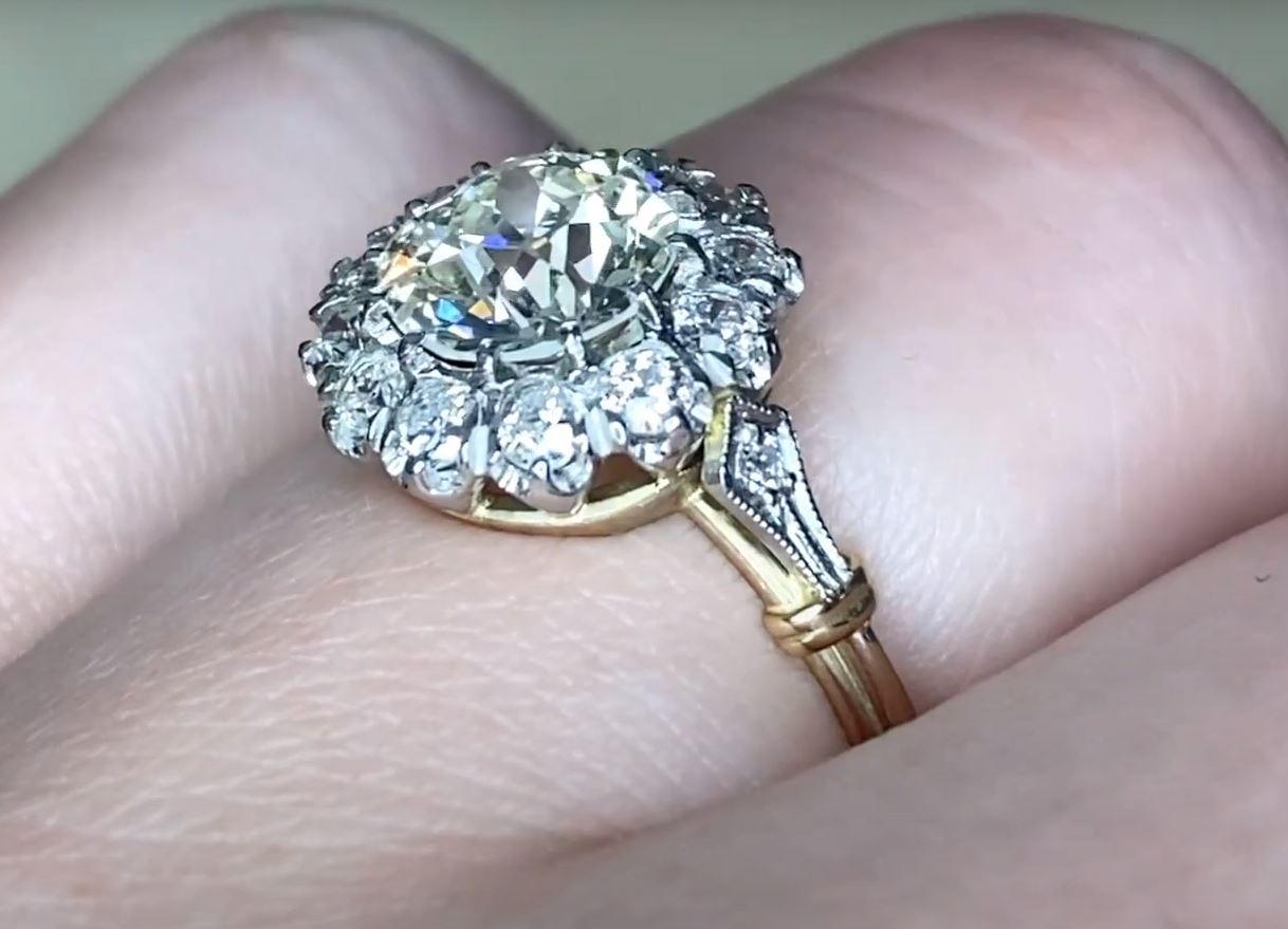1.41ct Old Euro-Cut Diamond Engagement Ring, Vs1 Clarity, Diamond Halo, Platinum For Sale 1
