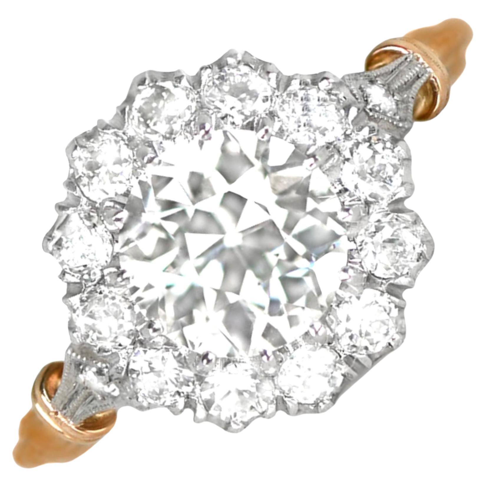 1.41ct Old Euro-Cut Diamond Engagement Ring, Vs1 Clarity, Diamond Halo, Platinum For Sale
