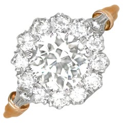 1.41ct Old Euro-Cut Diamond Engagement Ring, Vs1 Clarity, Diamond Halo, Platinum