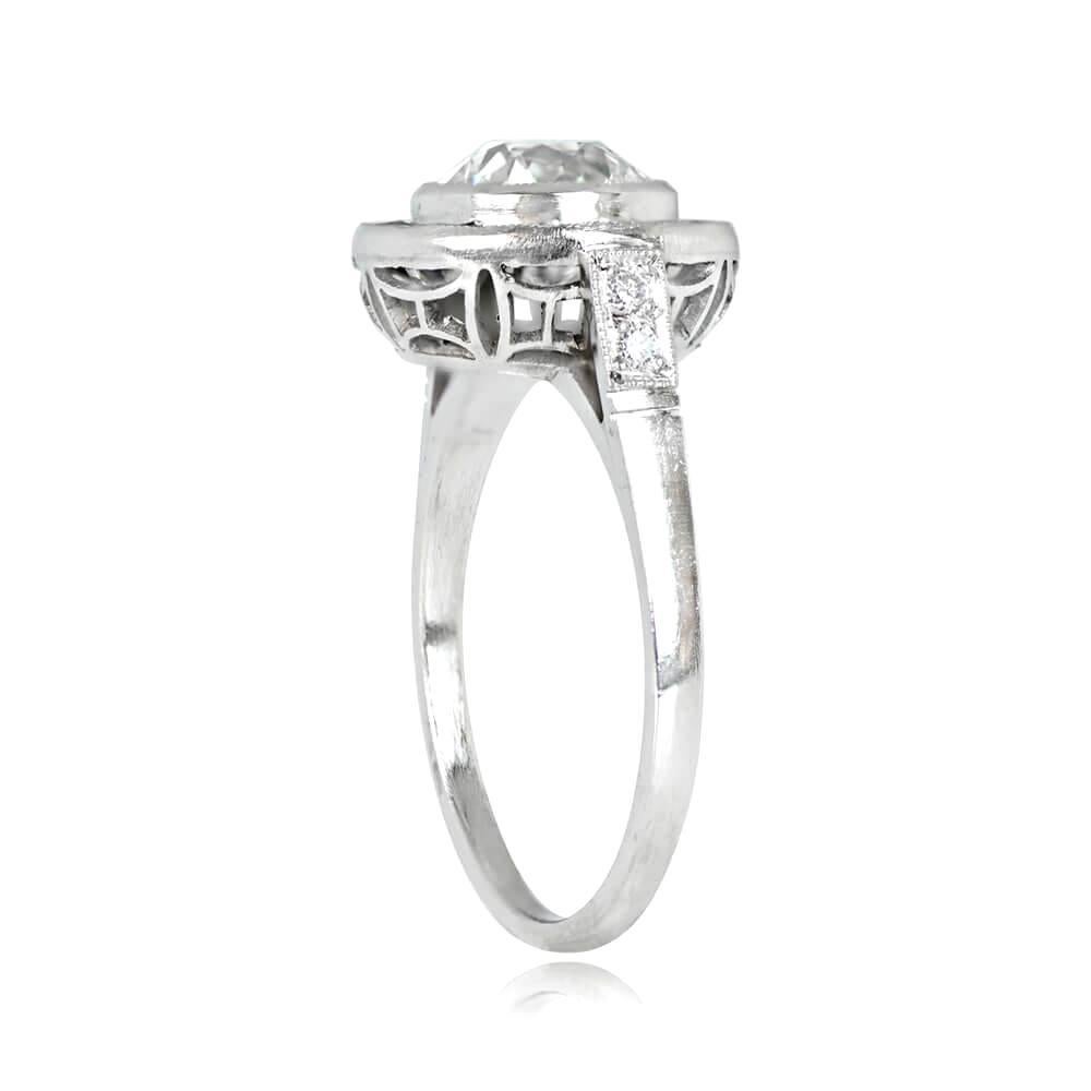 Art Deco 1.41 Carat Old Euro-Cut Diamond Engagement Ring, Vs1 Clarity, Sapphire Halo For Sale