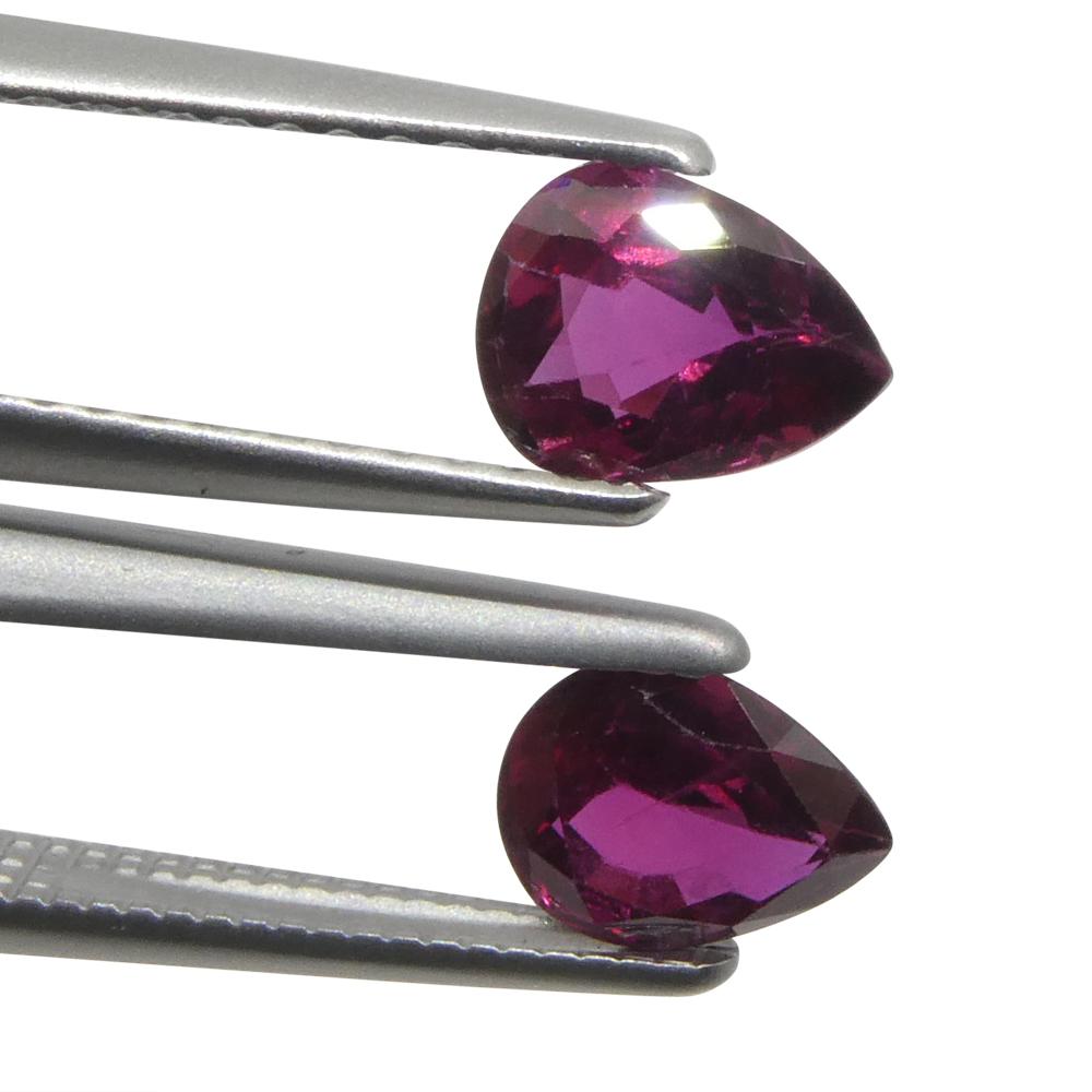 Brilliant Cut 1.41ct Pear Red Ruby from Thailand Pair For Sale