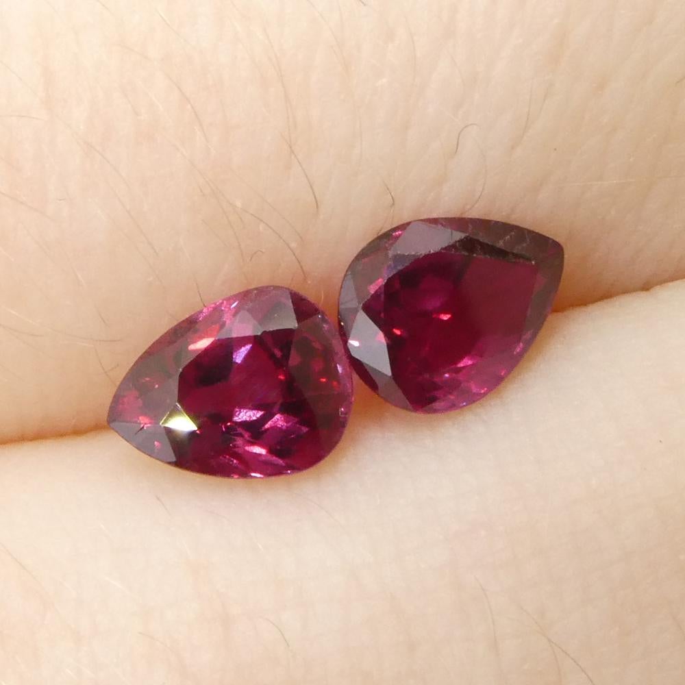 Women's or Men's 1.41ct Pear Red Ruby from Thailand Pair For Sale