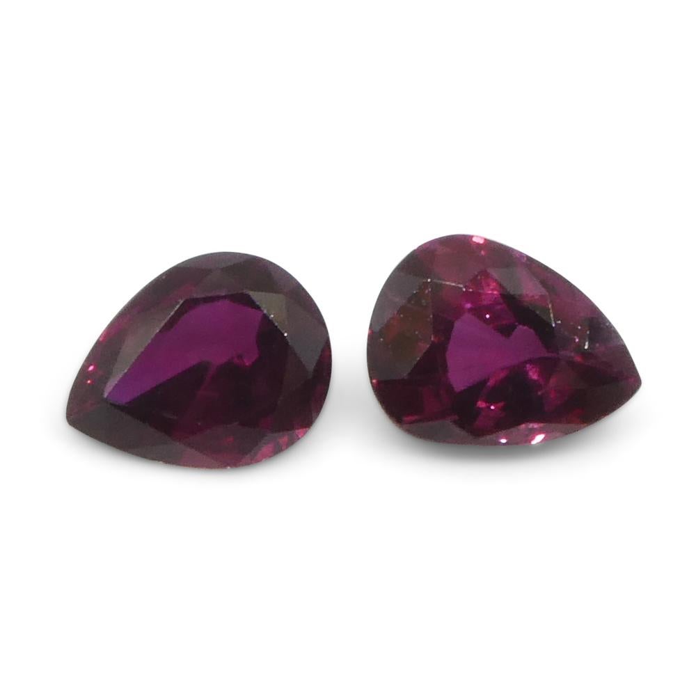 1.41ct Pear Red Ruby from Thailand Pair For Sale 2