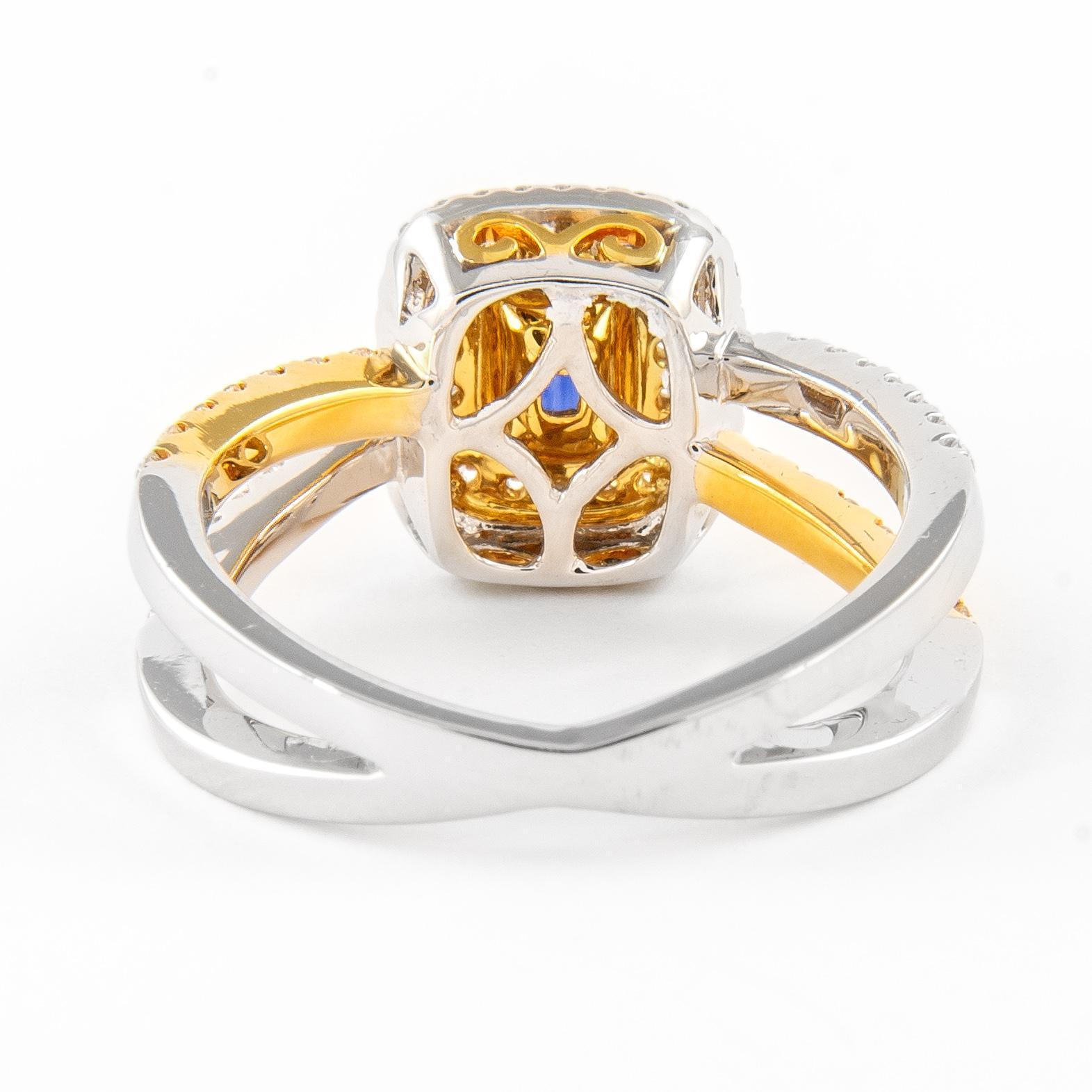 Oval Cut 1.41ctt Sapphire and Diamond Ring with Halo White & Yellow Gold For Sale