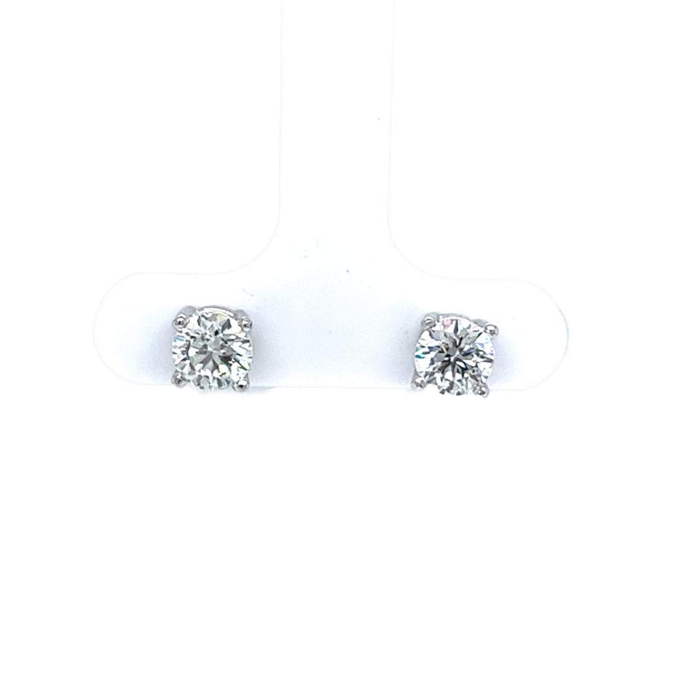 Modernist 1.41ctw Natural Round Diamond Stud Earrings 4 Prongs Basket Platinum Setting For Sale