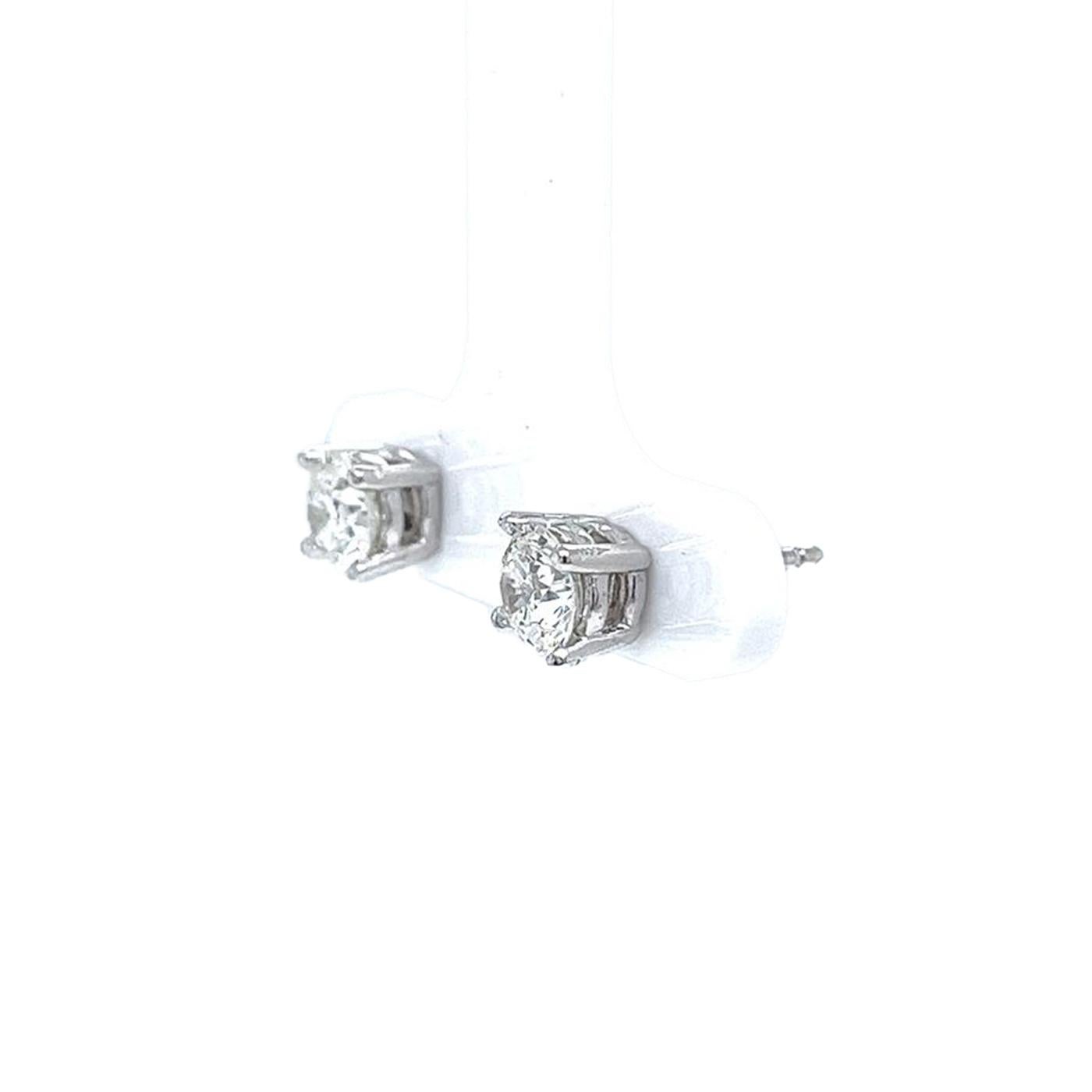 Women's 1.41ctw Natural Round Diamond Stud Earrings 4 Prongs Basket Platinum Setting For Sale