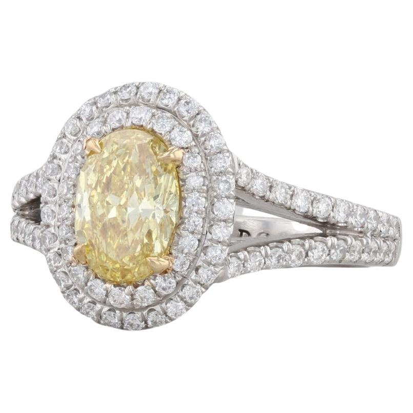 1.41ctw Oval Yellow Diamond Halo Ring 950 Platinum Size 5.75 GIA Engagement For Sale