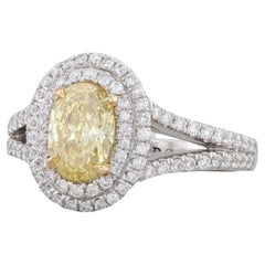 1.41ctw Oval Yellow Diamond Halo Ring 950 Platinum Size 5.75 GIA Engagement