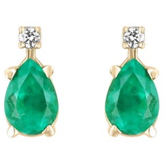 1.41tcw 14K Colombian Emerald-Pear Cut & Diamond Accent Stud Earrings