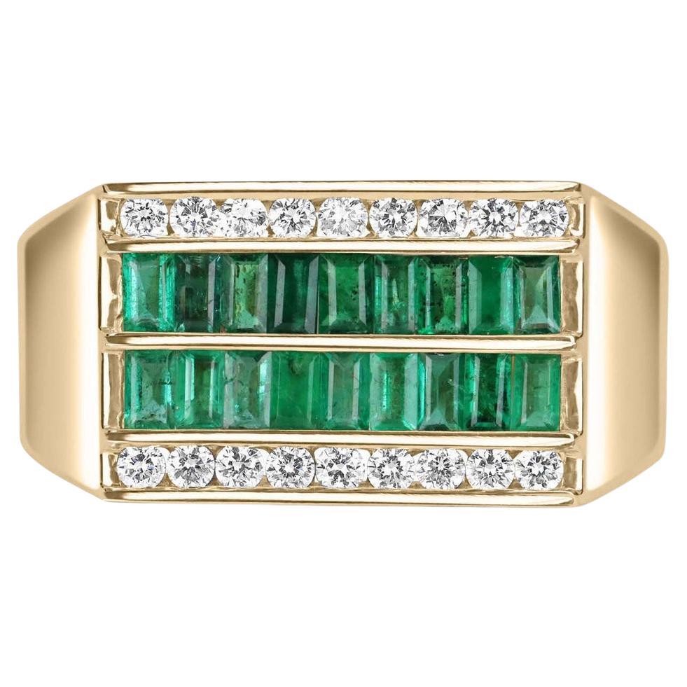 1.41tcw 14K Emerald & Diamond Men's Ring For Sale