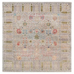 Tappeto quadrato 14'1 "x14'1" beige in seta e lana annodato a mano con design Directional a vaso