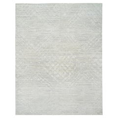 14'1 "x18' Hellgrauer handgeknüpfter moderner Design-Teppich aus natürlicher Wolle in Übergröße