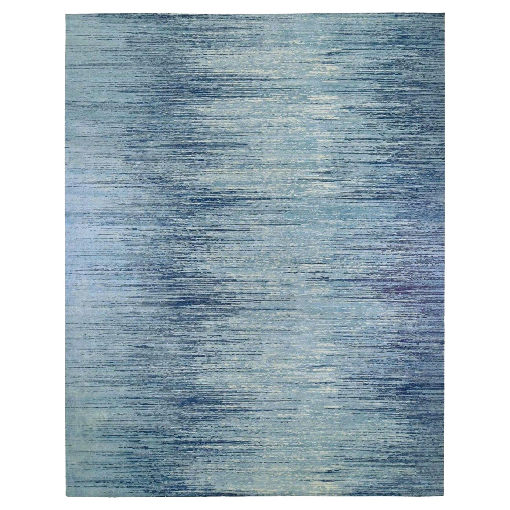 14'1"x18' Oversized Oceanic Pure Wool Ombre Design Hand Knotted Oriental Rug