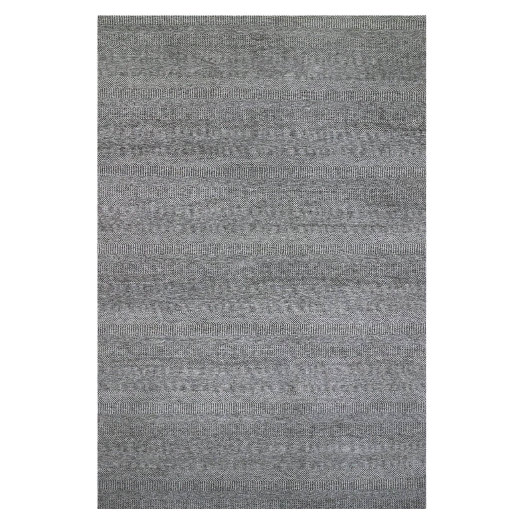 14'1 "x18'2" Spanish Gray Pure Undyed Wool Modern Grass Design Hand Knotted Rug
