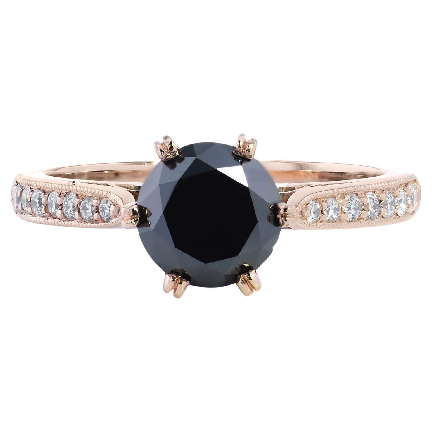 1.42 Black Diamond Engagement Ring Handmade For Sale
