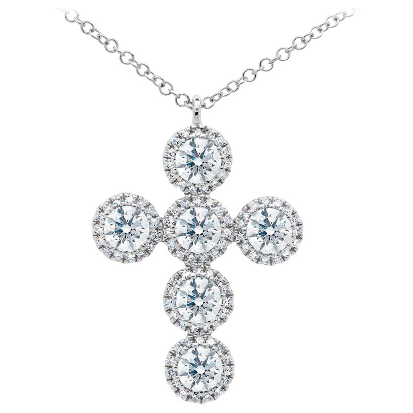 Collana con croce di diamanti in oro bianco 14 carati da 1,42 carati