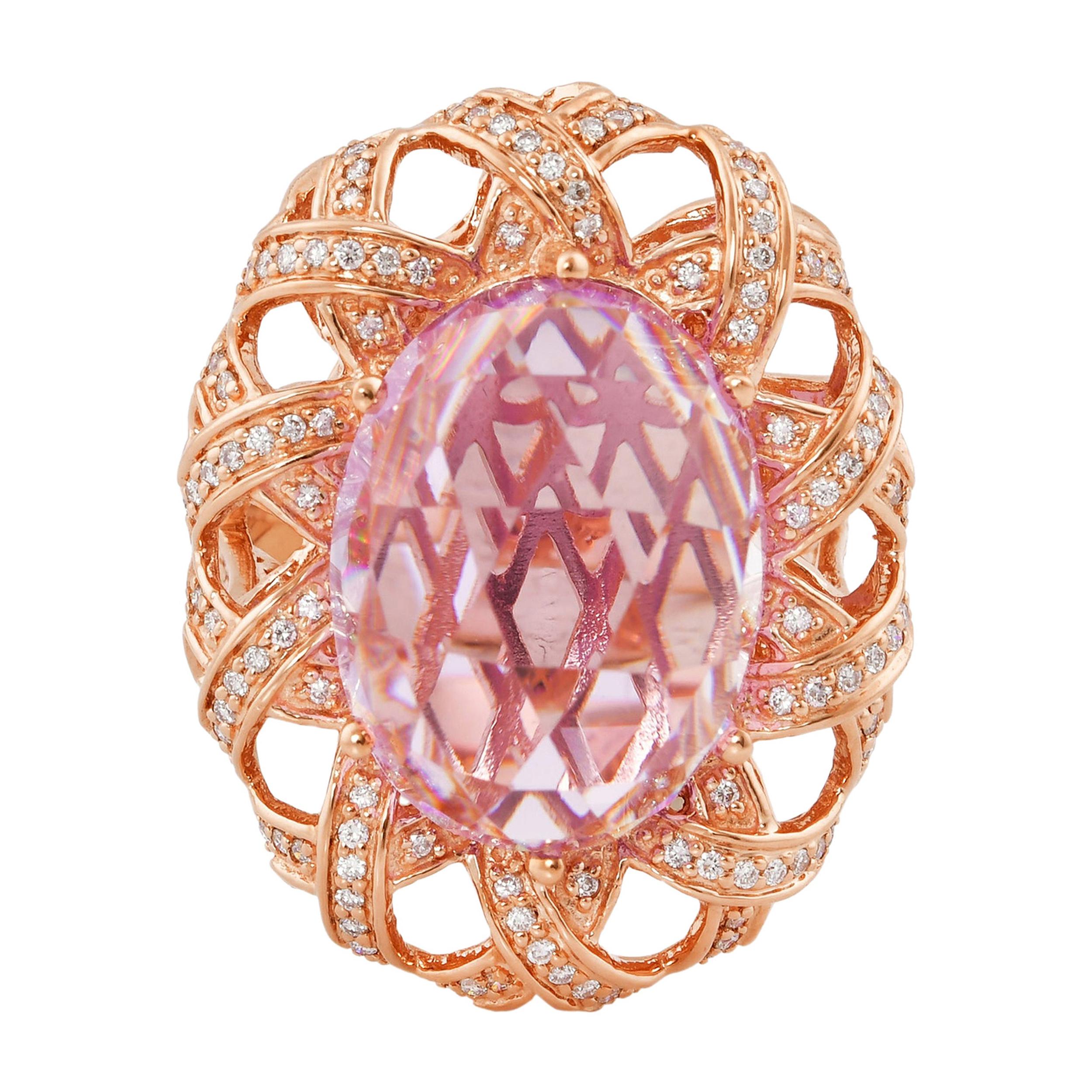 14.2 Carat Amethyst and Diamond Ring in 14 Karat Rose Gold For Sale