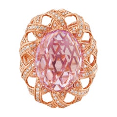 Bague en or rose 14 carats avec améthyste de 14,2 carats et diamants