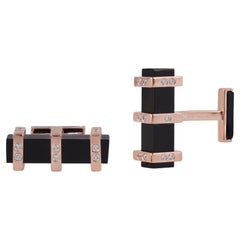 14.2 Carat Black Onyx Cufflinks With Diamond & 18k Rose Gold 