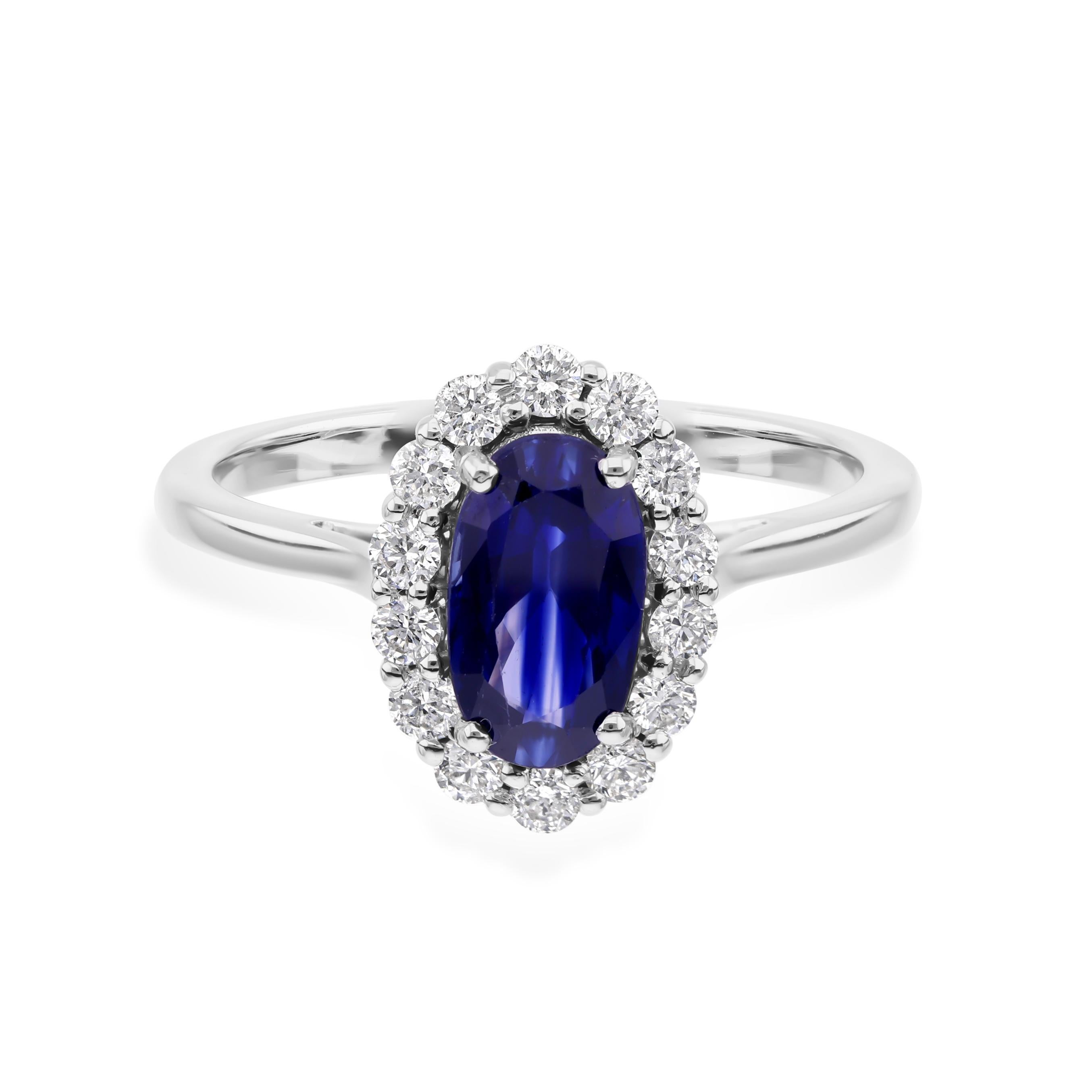 En venta: Zafiro azul de 1,42 quilates Anillo de cóctel con diamantes SI/H de 0,37 quilates Oro blanco de 14k  5