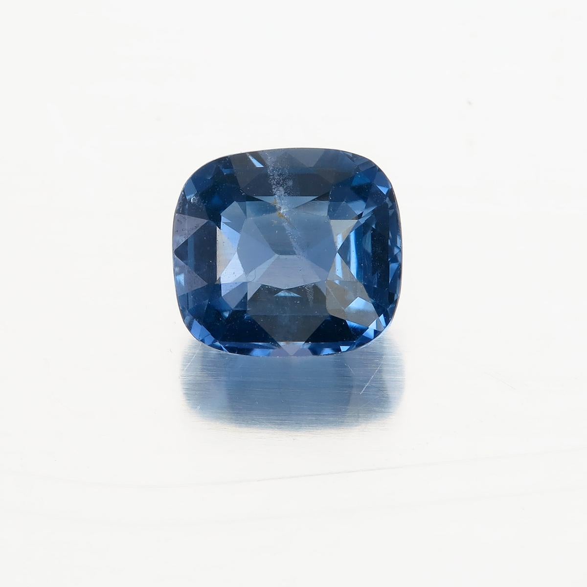 1.42 Carat Blue-Violet  Spinel from Sri Lanka
Shape: Antique. Cushion
Cutting Style: Faceted Brilliant Modified Step
Dimensions: 7.09 x 6.47 x 3.71 mm
Color: Blue-Violet low saturation and medium to medium light tone
Weight: 1.42 Carat
No Heat or